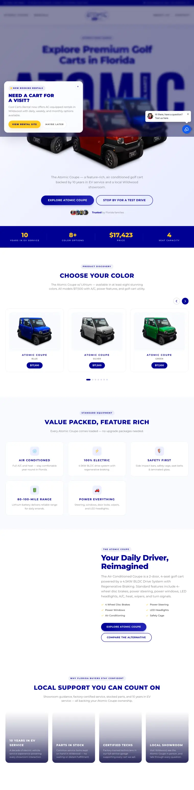 The Atomic Cool Kartz website, full page