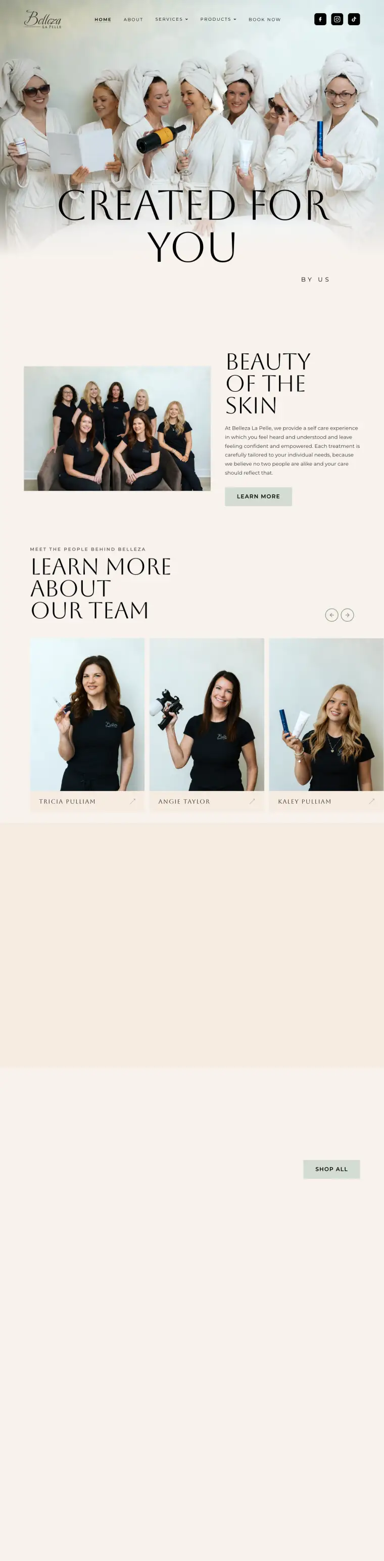 The Belleza La Pelle website, full page