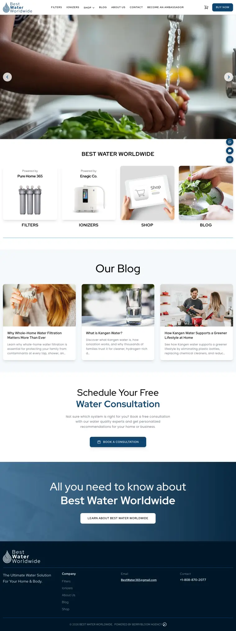 The Best Water Worldwide website, full page