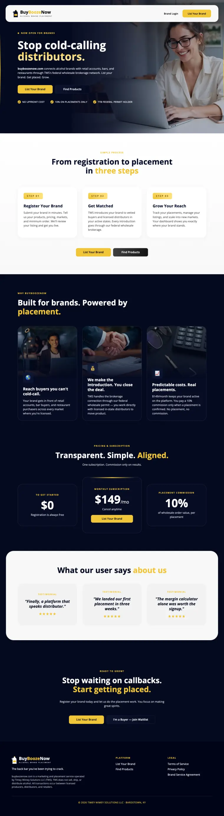 The BuyBoozeNow website, full page