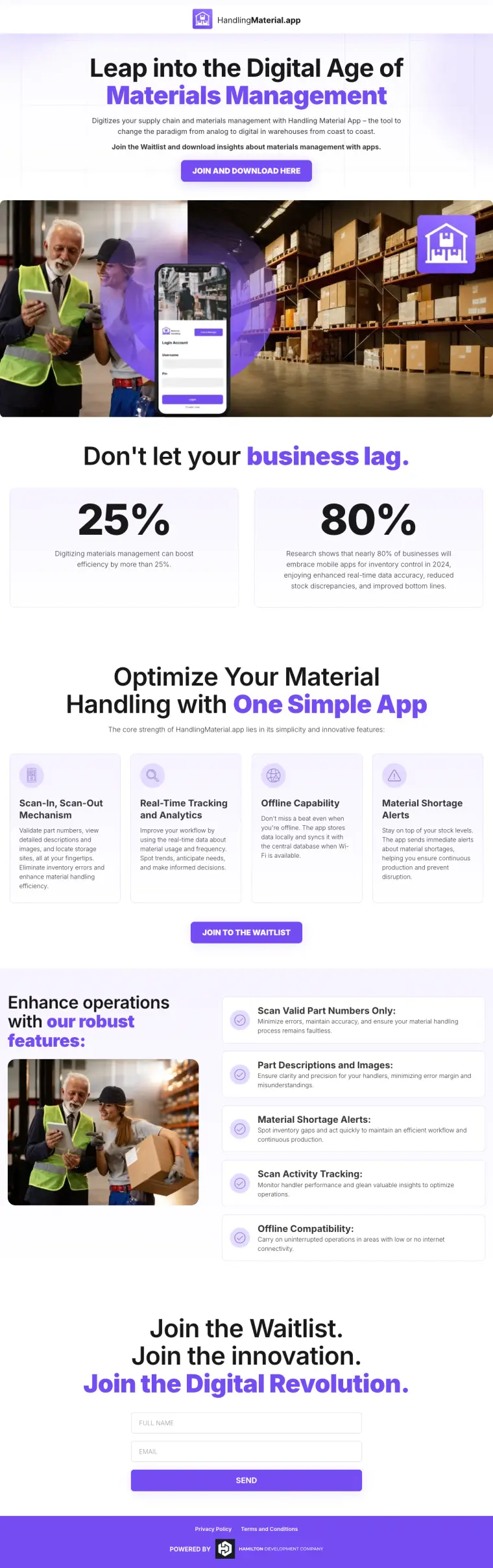 The Handling Material website, full page