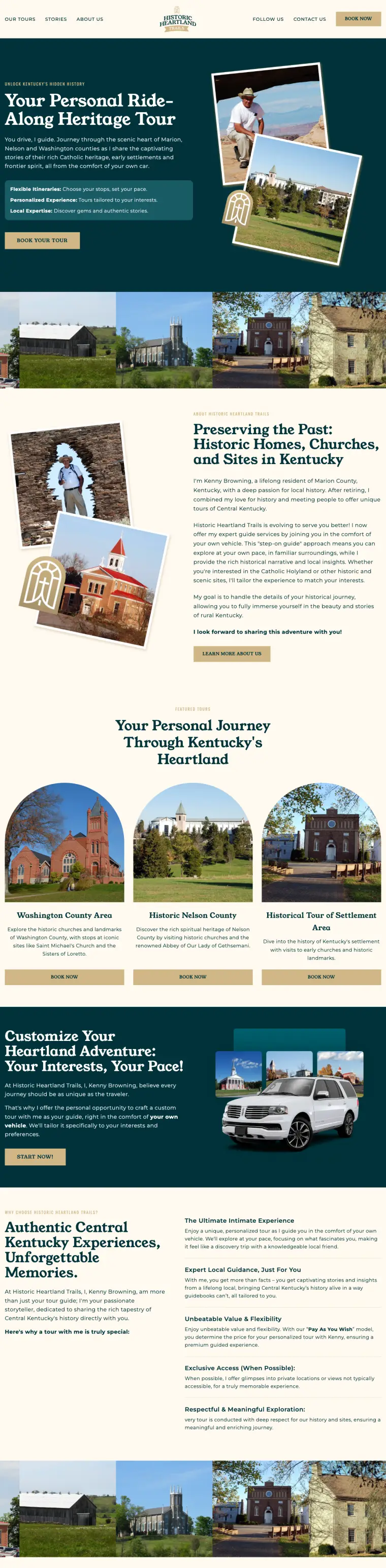 The Historic Heartland Trails website, full page