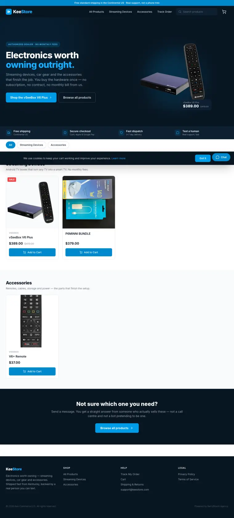 The Kee Store website, full page