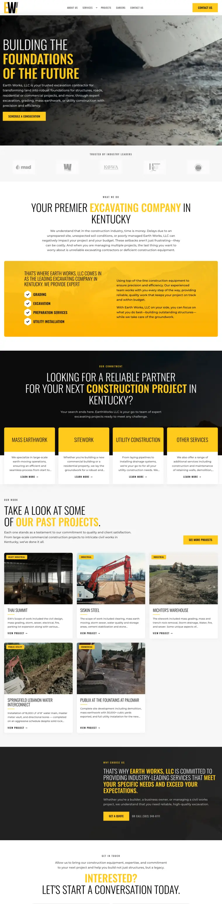 The KY Earthworks website, full page