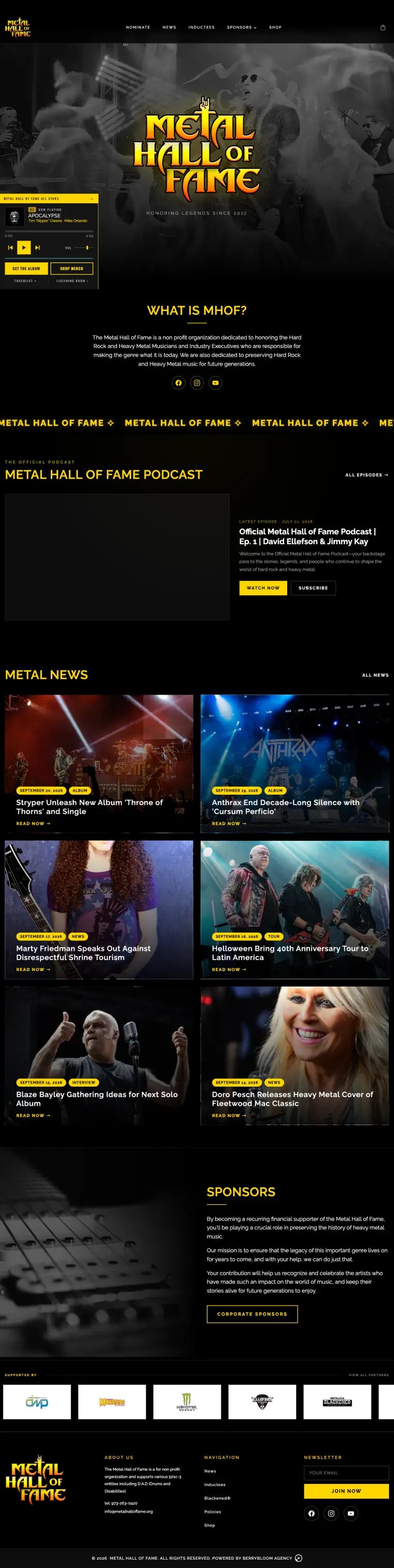 The Metal Hall of Fame website, full page