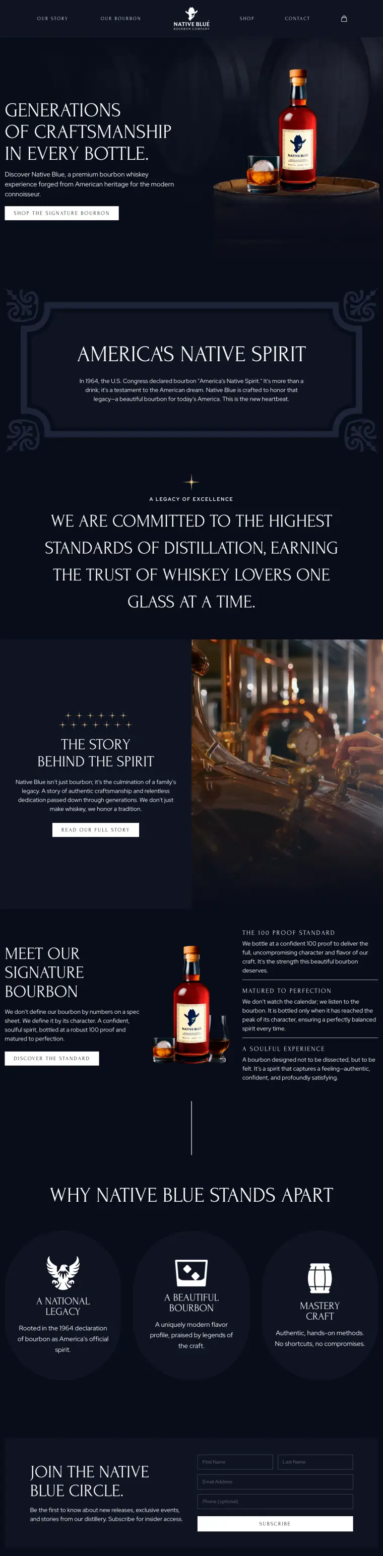 The Native Blue Bourbon website, full page