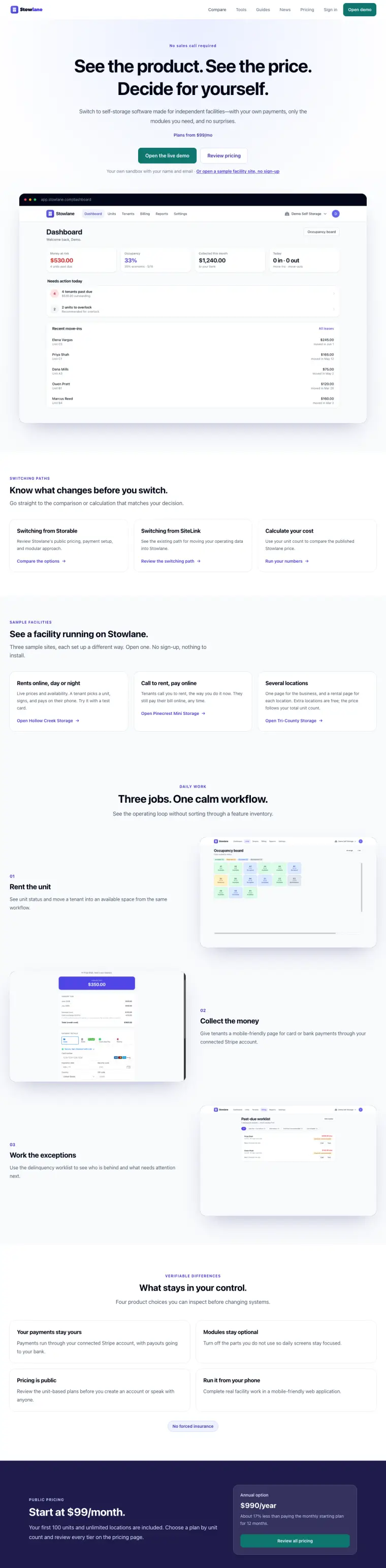 The Stowlane website, full page