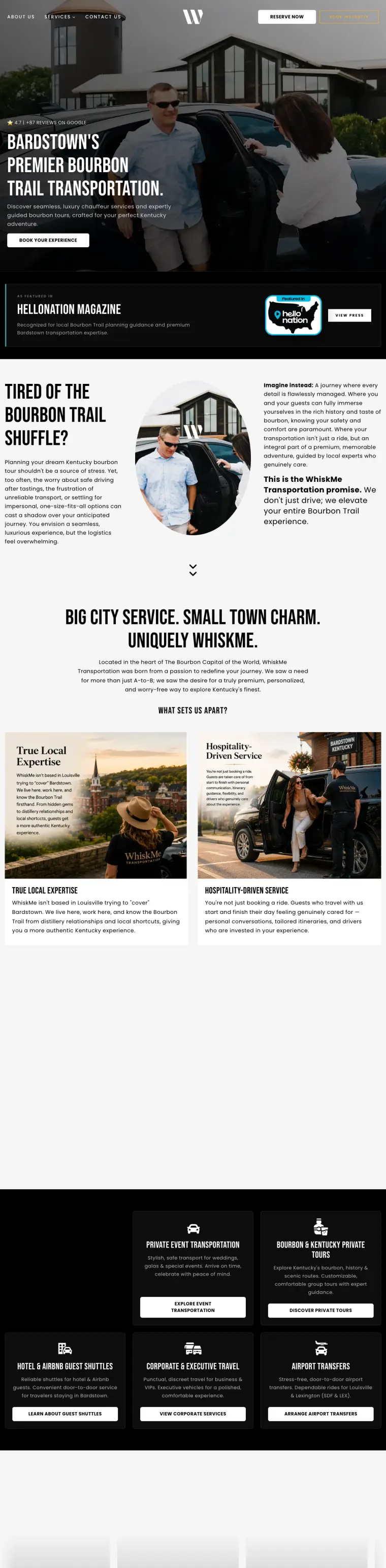 The WhiskMe Transportation website, full page