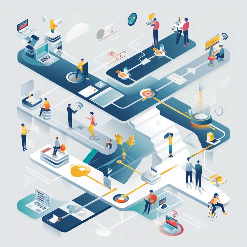 Conceptual illustration of the customer journey stages in multilayer marketing
