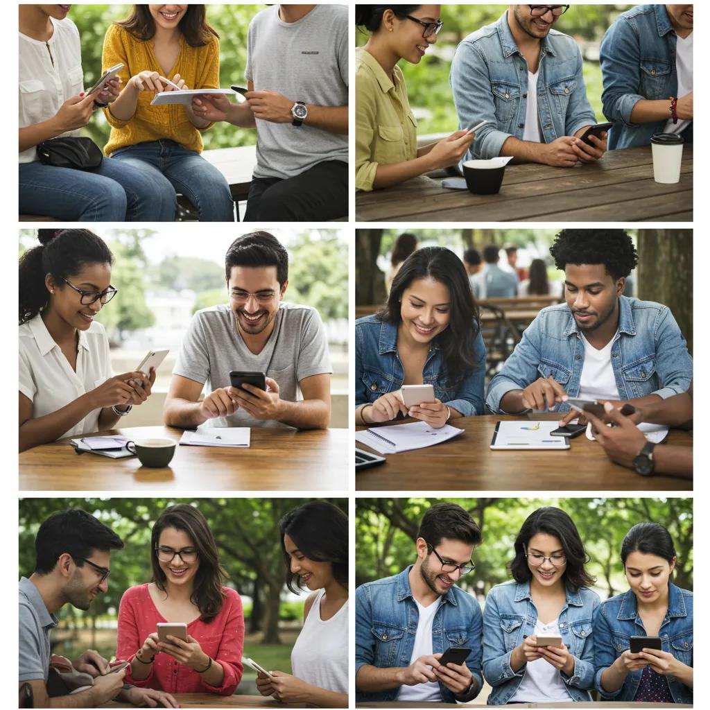 Diverse individuals engaging with mobile devices in various environments, highlighting the importance of mobile-friendly websites