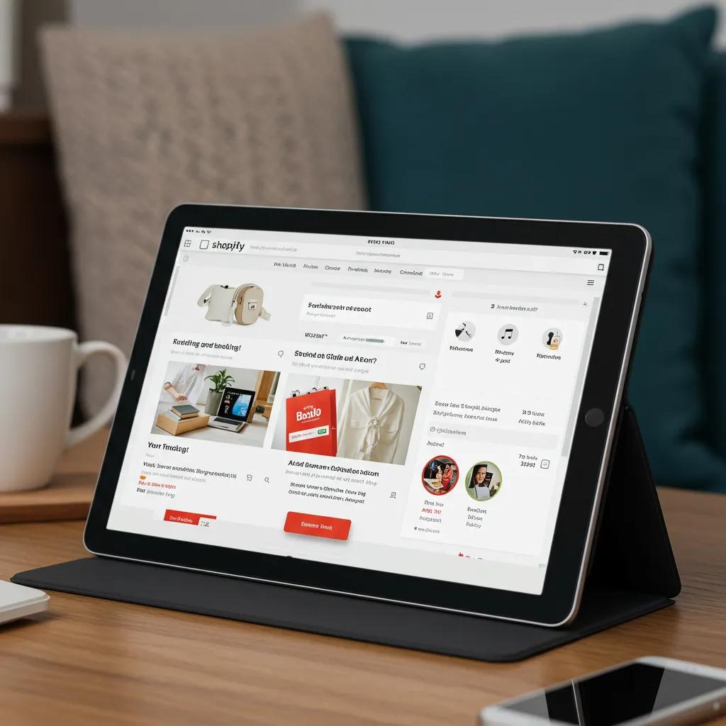 A Shopify store interface on a tablet, showcasing optimized product listings and a user-friendly design ready to help your business bloom.